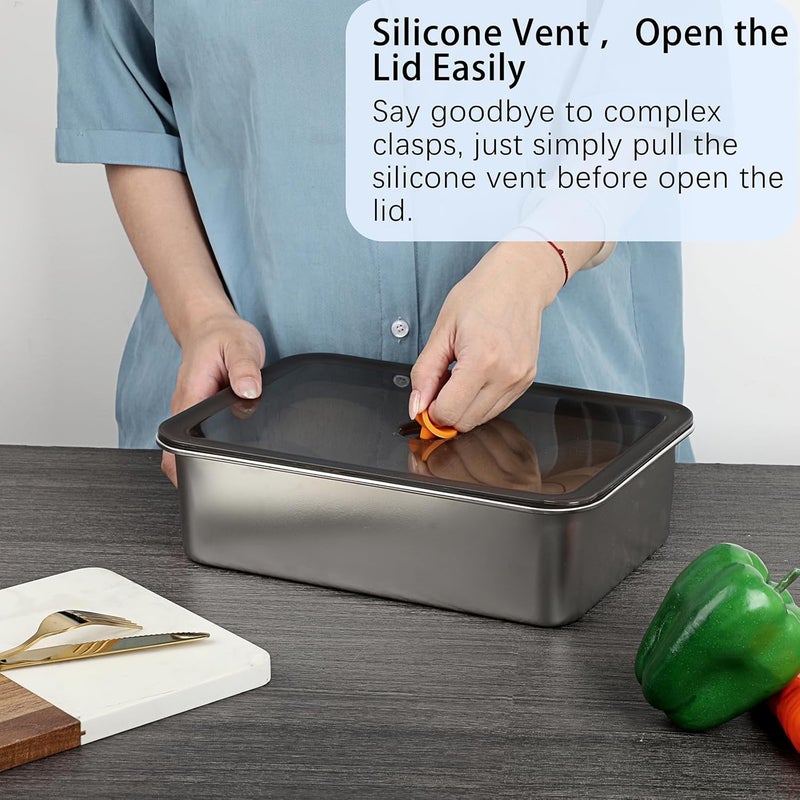 BSTKEY Pizza Dough Proofing Box, Stainless Steel Rectangle Food Storage Box Container with Leak Proof & Airtight Lid, 11.8 x 8.3Inch Large Capacity Household Pizza Dough Container - Image 3